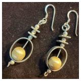 Sterling Silver Drop Dangle Earrings Gold Bead Acc