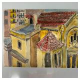 Original Watercolor Architectural Cityscape with T