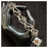 Square Orange Stone Accent Charm 800 Silver Bracel