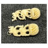 Hand Carved Bone Elephant Drop Earrings Need Repai