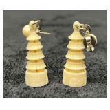 Hand Carved Bone Pagoda Dangle Earrings