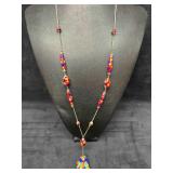 Murano Venetian Lamp Work Art Glass Red Bead Blue