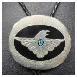 Bennett Bolo Tie Silver Toned Turquoise Coral Inla