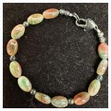 Unakite Stone Sterling Silver Clasp and Bead Brace