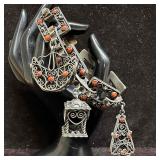 Filigree Silverwork and Coral Charm 800 Silver Bra
