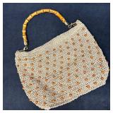 Woven Straw handbag with Wood Bead Accents Bamboo