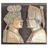 2 Hand Carved Hindu Bali Folk Art Relief Teak Wall