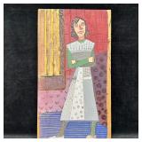 Folk Art Self Portrait Gouache Painting Dated 1948