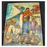 Vintage Original Acrylic On Canvas P Gonzales Vill