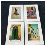Set of Four Signed European Village Scene Art Prin