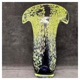 Green and Deep Cobalt Blue Art Glass Vase with Pul