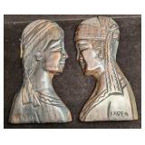 2 Hand Carved Karen Hindu Style Folk Art Relief Te