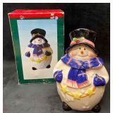 Vintage Ceramic Snowman Cookie Jar In Box