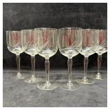 Set of Six Cut Crystal Wine Glasses with Etched Le