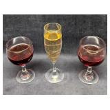 3 Vintage Red Champagne Wine Glass Bottles Prop