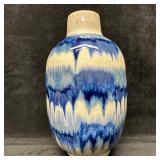 Blue and Cream Drip-Glaze Style Ceramic Vase Made