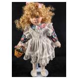 Porcelain Young Curly Hair Blonde Girl With Basket
