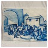 Large Blue Tonalist Figurative Scene Painting Sign