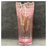 Galway Irish Crystal Pink Floral Etched Vase Czech