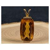 Vintage 14K Gold Citrine Solitaire Charm / Pendant