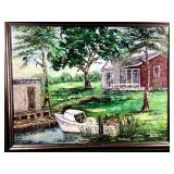 Acrylic Painting Signed by Artist Home & Boat