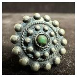 Artisan Southwestern Style Silver Ring Single Gree
