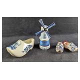 3 Holland Porcelain Shoes & Windmill