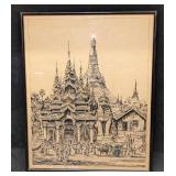 Vintage Tun Shein Black Marker Burmese Temple