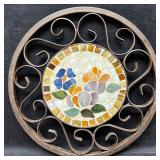 Glass Mosaic Floral Wall Hanging with Metal Frame