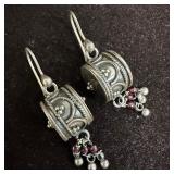 Silver Dangle Earrings Round Design with Bead Acce
