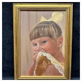 Framed Portrait Painting of Child Signed Michelle