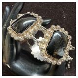 Mexico Silver Black Onyx Floral Motif Bracelet Saf