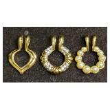 3 Goldtone Nolan Miller Rhinestone & Faux Pearl Pe