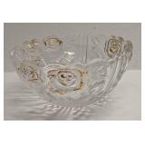 Vintage Clear Glass Bowl With Raised Gold Flower D
