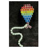 Signed Bauer Hot Air Balloon Brooch Rainbow Rhines