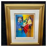 Itzchak Tarkay Lady in Red Shawl Blue and Yellow W