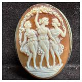 Shell Cameo Carved Brooch Three Graces Greek Style