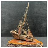 Brass and Copper Metal Ship Sculpture Artist Hand