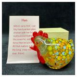 Hand Blown Art Glass Hen Figurine with Original Bo