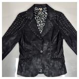 Reba Black Faux Leather Studded Jacket with Leopar