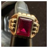 Unmarked 10k Gold Lab Grown Ruby Ring Size 8