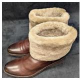 Men's Size 11 Santoni Shearling Fur Leather Boots