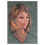 Original Chalk On Felt Concerned Woman