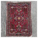 Small Oriental Rug Allover Floral Pattern Red Blac