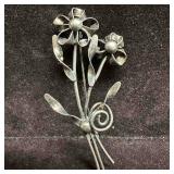 Sterling Silver Dual Flower Brooch H43