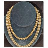 Two Vintage Gold Tone Textured Beaded Necklaces