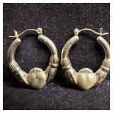 Irish Claddagh Hoop 14K Gold Earrings