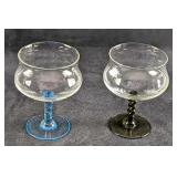 Two Black And Blue Swirl Stem Sherbet Glasses