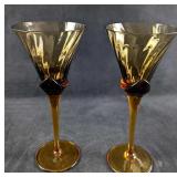 JB 2 Mikasa Amber Crystal Blossom Wine Glasses