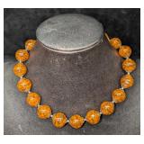 Vintage Italian Murano Orange Art Glass Bead Neckl